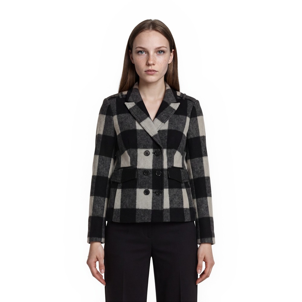 Banana Republic Blazer Women's Size Small Black Gray‎ Buffalo Plaid Wool Jacket